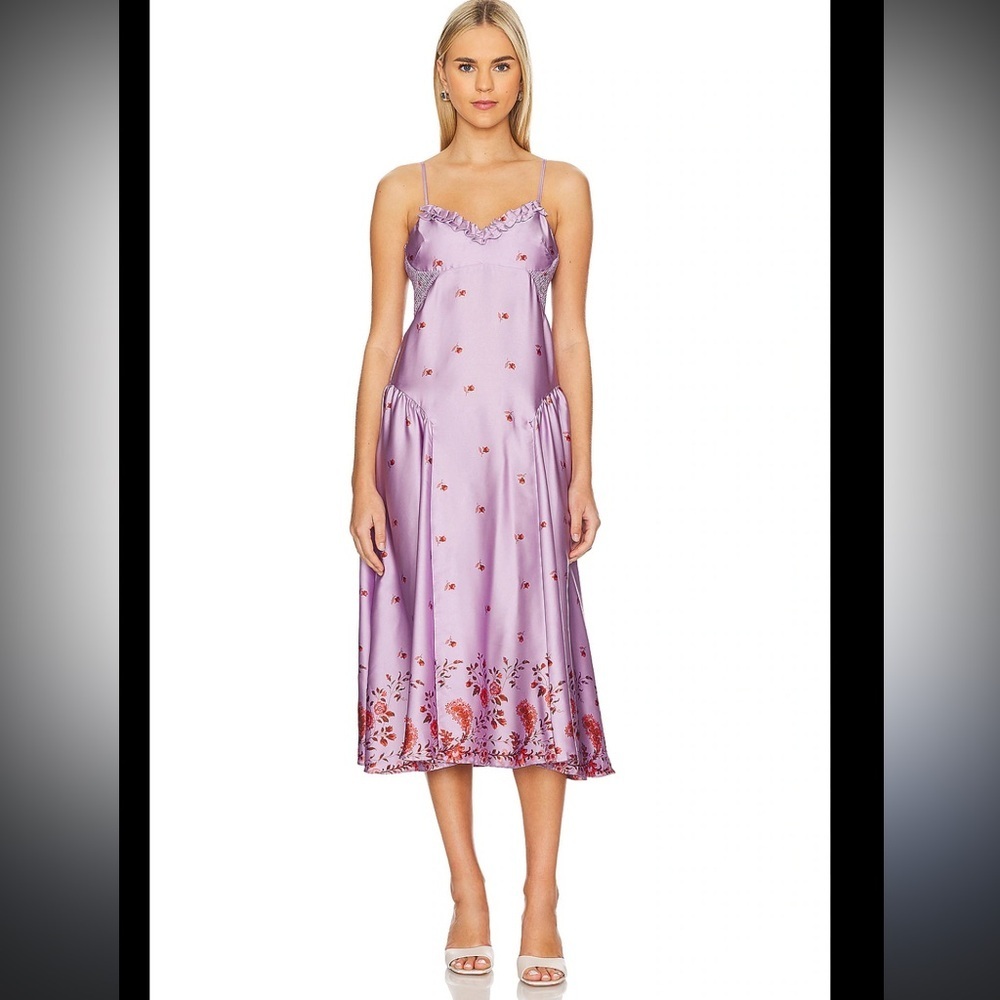 Free People Intimately On My Own Purple Floral Silky Ruffle Top Dress S Like New